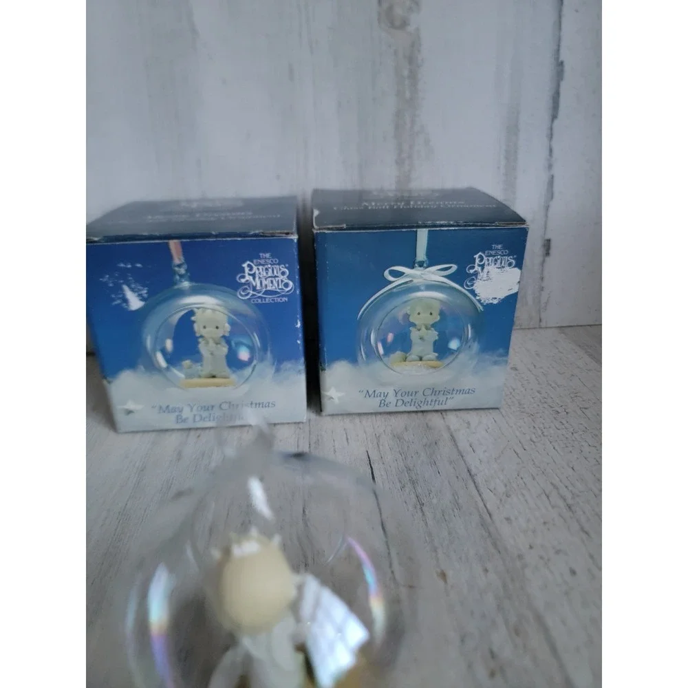 Precious‎ moments vintage glass ball boy girl ornament Xmas set